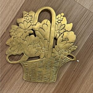 Vintage brass Floral Basket trivet Easter spring